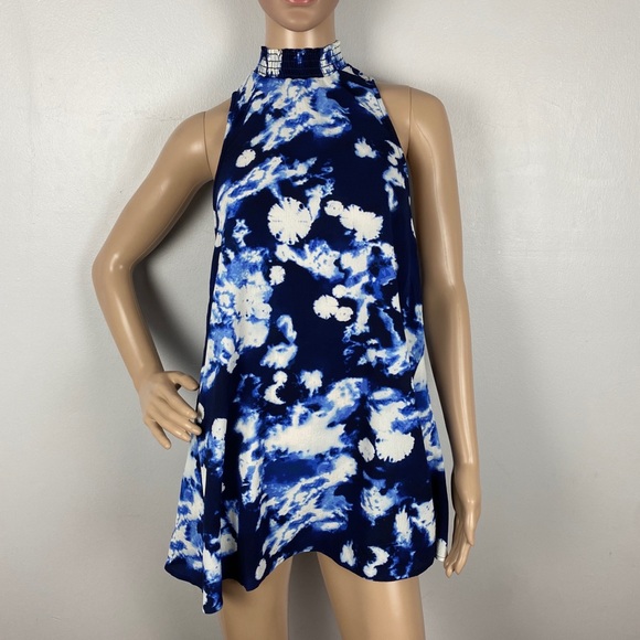 NEW SHOW ME YOUR MUMU BLUE PRINTED SLEEVELESS TUNIC TOP - Picture 2 of 7